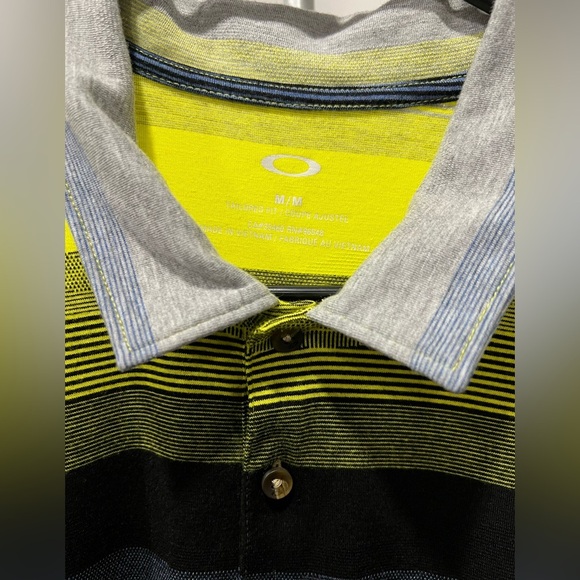 Oakley Men's Polo Shirt in Yellow, Blue, and Black Stripes Glasses Cleaner sz M - Picture 7 of 12